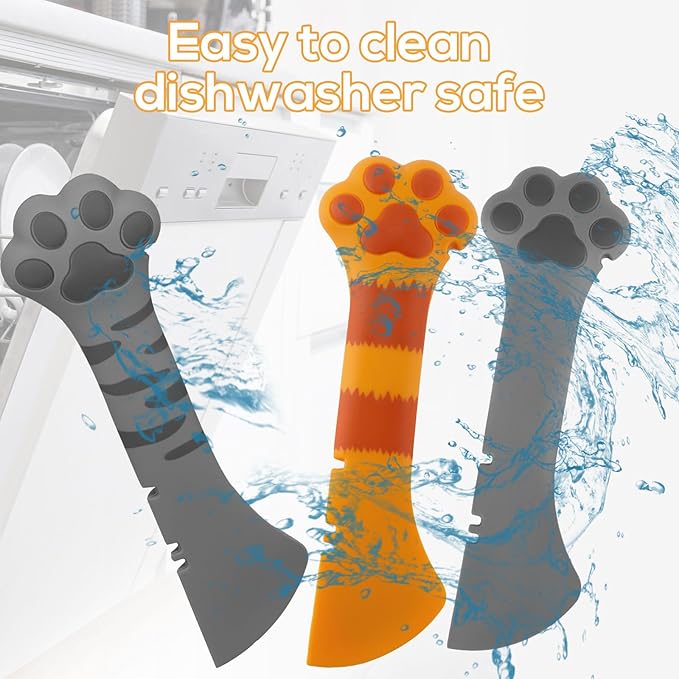 Tinoaly 3 Pcs Dog Cat Food Spoon, Adorable Paw Spoon for Wet Food Silicone Can Opener Multifunctional Pet Spatula Scoop Mixing Spoons for Cat Dog Supplies (Orange, Grey & Dark Grey)