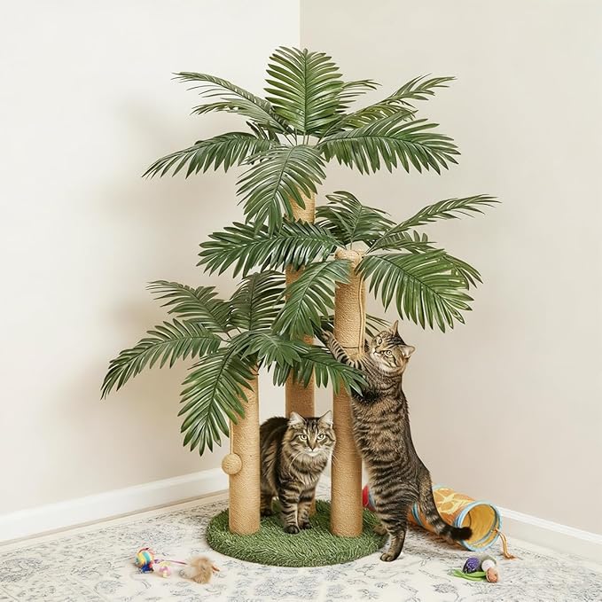 31.5Inch Cat Scratching Post,Cat Scratcher Tree with 3 Scratching Poles & 2 Interactive Dangling Balls,Cats Scratching Posts for Indoor Kitten & Adult Cats