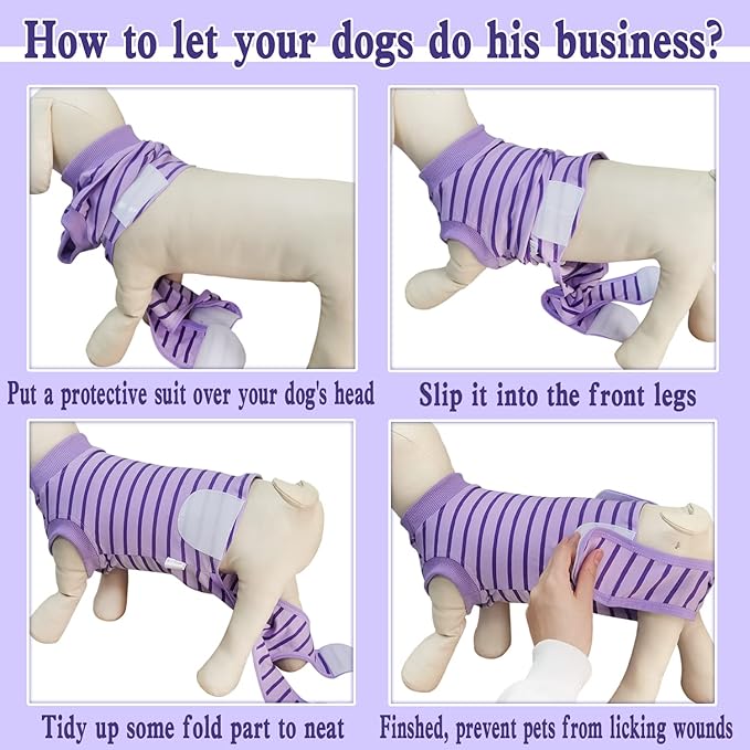 Dog Recovery Suit, Surgical Recovery Suit for Male Female Dogs Cats Spayed Onesie After Surgery, Dog Post Surgery Suit Anti Licking & Biting Surgical Shirt with Pee Hole，Purple X-Large
