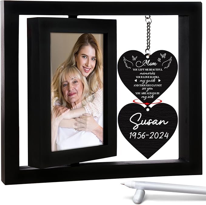 Remembrance Memorial Picture Frame 4x6 Photo Rotating Sympathy Remembrance Memory Gifts Idea Condolence for Loss of Mom Mother Mommy Mama Desktop Display Black HR1-MOM-BLA