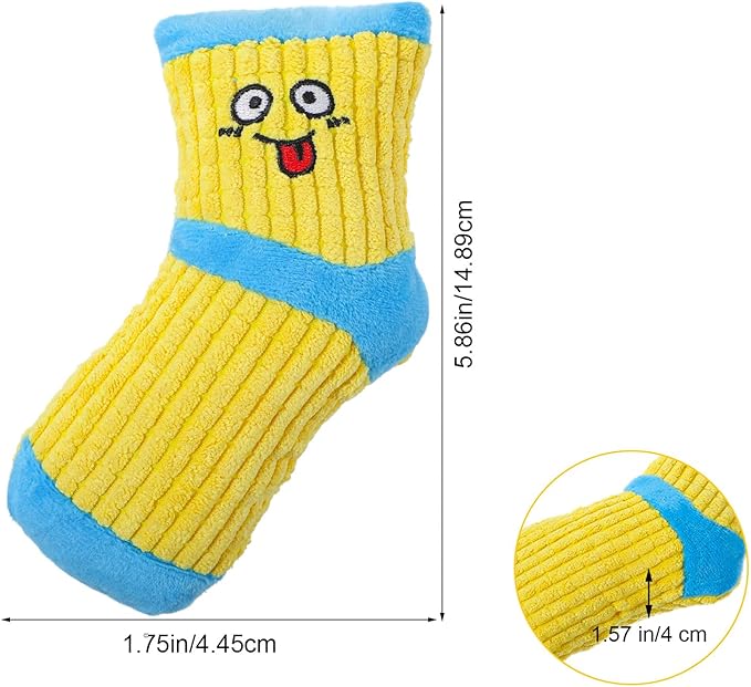 2 PCS Dog Toy Funny Dog Chew Toys Cute Expression Bite Toy Fun Sock Shape Stuffed Toys for Dogs Dental Health Small Medium Dogs