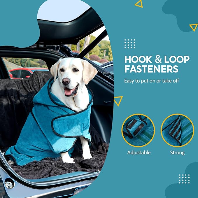 Avont Dog Bathrobe - Super Absorbent Pet Drying Towel Bath Robes After Bath Shower Swim Wet Walk for Puppies -Blue(3XL)
