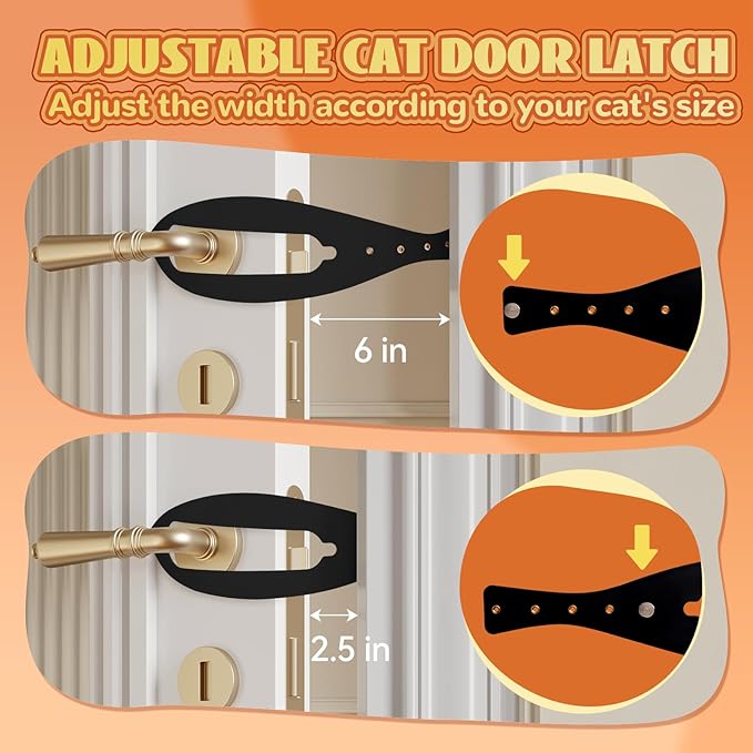 TGIOW Cat Door Latch, 4 Pcs Cat Door Stopper Pet Door Latch to Keep Dog Out of Litter Box and Food, Door Prop for Cat with 5 Adjustable Size Strap 2.5-6" Wide, No Measuring, Easy to Install, Black