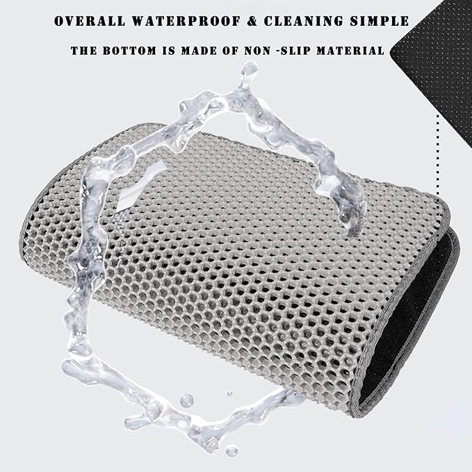 HCY&WLD Cat Litter Mat, 45x26 Inch Extra Large&Long Double Layer Cat Litter Box Mat, EVA Non-Slip, Waterproof Urine Proof Cat Litter Catcher Mat, Easy Clean Scatter Control (45x26 Inch, Black)