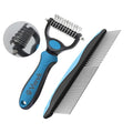 Pet Grooming Combo - Blue Deshedding Brush with Metal Comb, Professional Detangling & Dematting Tool for Long/Matted Fur on Cats and Dogs