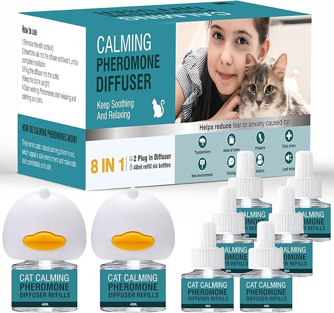 Cat Calming Diffuser 8 in 1 Multicat Pheromone Diffuser Pheromones to Calm Stress and Anxiety Relief Products Plug in Refill Anti Aggression for Cats Spraying No More Stop Cat from Urinating, Blue
