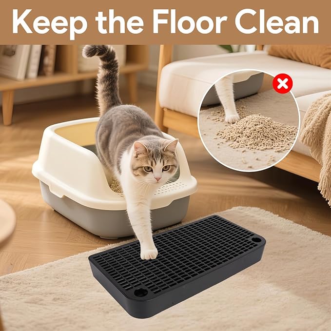 Cat Ramp Litter Box Step, Small Senior Cat Litter Box Mats Ramp for Floor with Filter Function, Low Entry Cute Cats Food Mat Stairs Prevent Tracking, Silicone Small Boxs Shield Catcher Mat Black