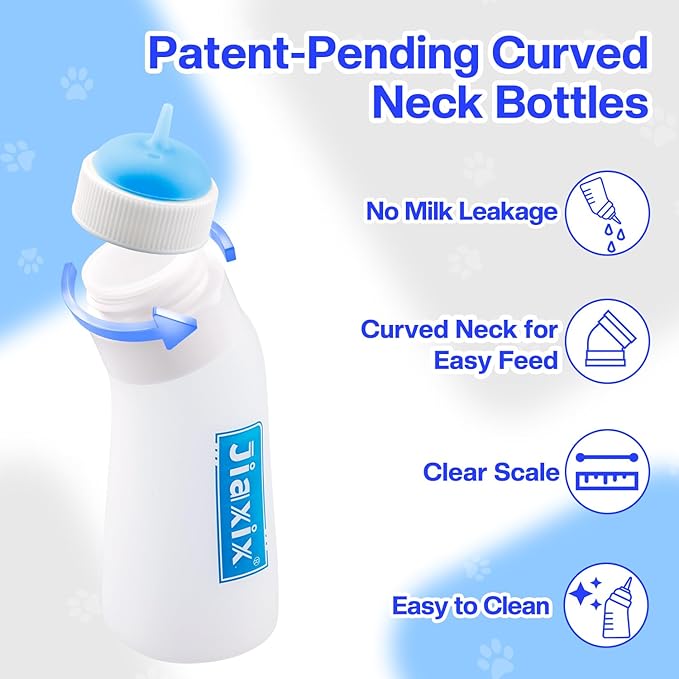 3 Pack Kitten Silicone Nursing Bottle,Silicone Feeding Nipple, Reusable Newborn Kitten Supplies, Suitable for Feeding Kitten, Puppy, Rabbit, Hamster (Blue, Small+Medium+Large)