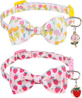 SCENEREAL Breakaway Cat Collar with Bell, 2 Pack Safety Adjustable Cat Collars with Pendant, Pink Personalised Puppy Kitten Collar with Bow for Spring Summer, Strawberry Tulip