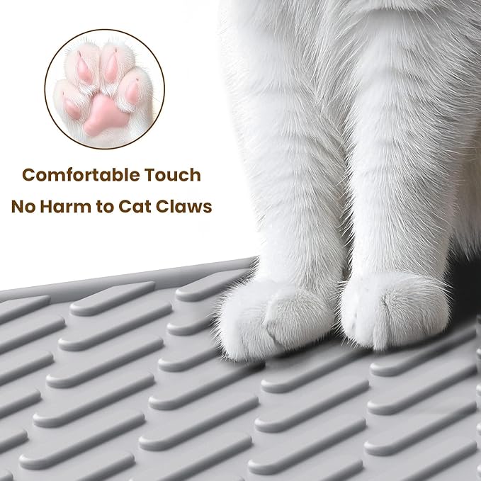 Cat Litter Mat with Grooves & Raised Edge, Urineproof/Waterproof, Litter Scattering Control, Easy to Clean (31 * 24in-Grey-1 Pack)