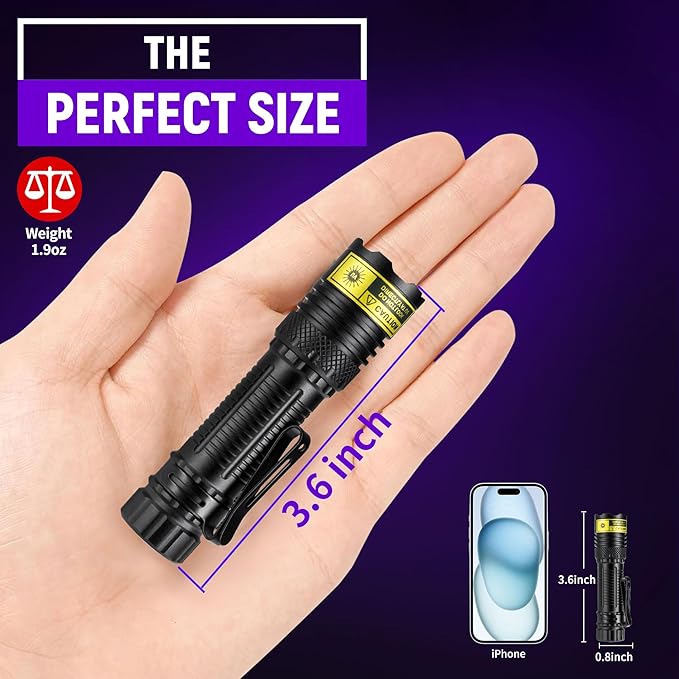 DARKDAWN UV Flashlight 395nm Black Light Mini USB Rechargeable Ultraviolet LED Blacklight Woods Lamp Powerful Portable Detector for Pet Urine Stains, Blood Tracking Flashlight, Resin Curing