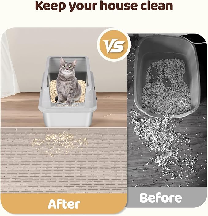 Cat Litter Mat, XXL Extra Large 70" x 45" Silicone Mat Litter Trapping Mat for Scatter Control, Soft on Kitty Paws, Easy to Clean (Khaki)