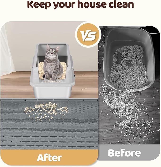 Cat Litter Mat, XL Extra Large 57" x 40" Silicone Mat Litter Trapping Mat for Scatter Control, Soft on Kitty Paws, Easy to Clean (Dark Grey)