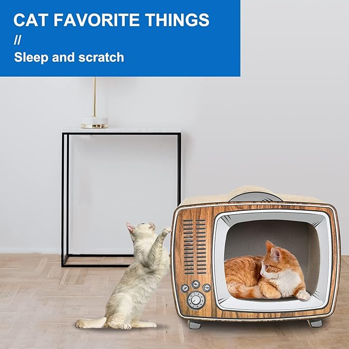 Simple Delxue Cardboard Cat Houses, TV Scratcher Cardboard Lounge Bed, Cat Scratching Board, Cats Scratching Box & Hideaway Furniture Prevents Furniture Damage