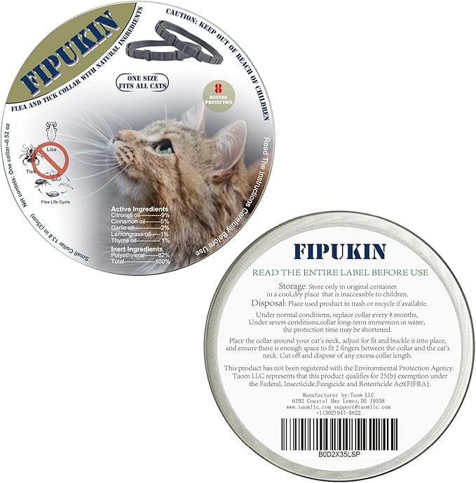 Natural Ingredients Flea Repellent Collar for Cats, Safe and Effective Flea and Tick Repellent, Waterproof, 8 Months Protection per Collar, Free Comb, One Size Fits All, 13.8 Inches, 2-Pack