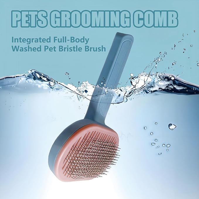 Demiya Pet Brush with Ergonomic Handle, Plastic Pets Grooming Comb for Cats, Dogs, Detangling and Deshedding Tool (Blue)