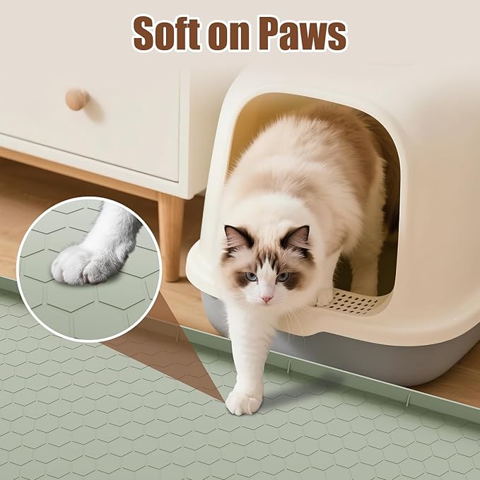 Pawinner Cat Mat for Litter Box, 40" X 28" Large Silicone Cat Litter Trapping Mat, Waterproof Cat Litter Mat, Soft on Kitty Paws, Urine-Proof, Non-Slip Kitty Scratch Pad for Floor(Green)