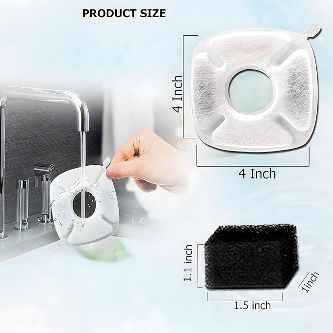BRENSTEN 8 Pcs Replacement Filters & Sponges for Veken 95oz/2.8L Pet Fountain, Cat Water Fountain Filters (4 Carbon + 4 Sponge)