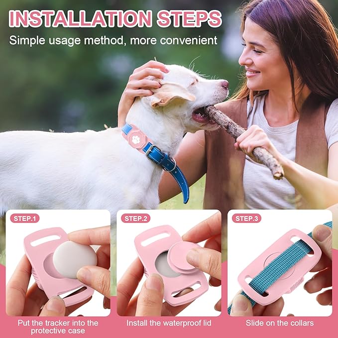 Smart Pet Tracker for Collar - Dog Trackers Pet Location Tracker with Holder, No Monthly Fee, Anti-Lost Tracking Device for Pets,Bag Straps, Compatible with Google Android Only(Not for iOS),Pink