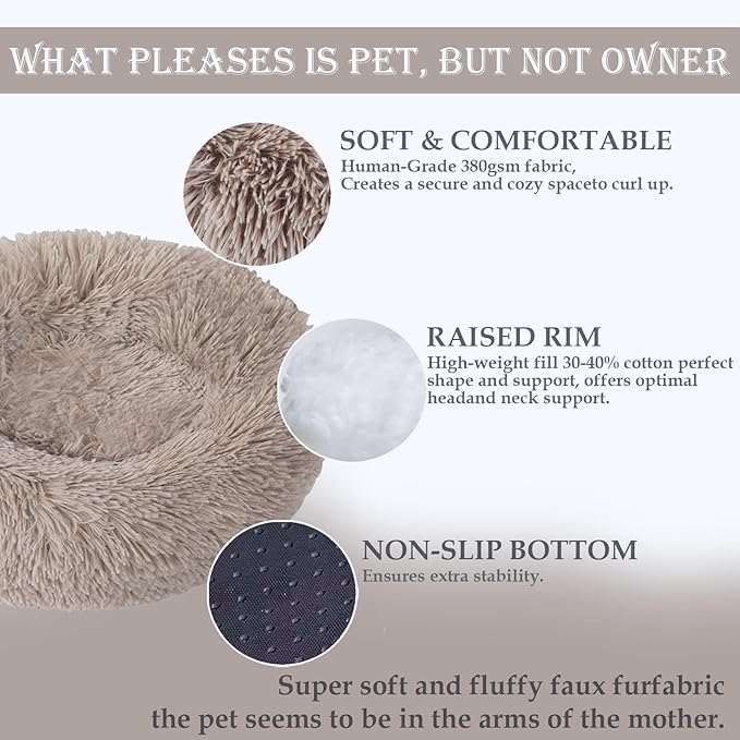 Washable Dog & Cat Bed for Ultra Large Small Medium Size Pet, Calming Donut Round Cute Warming Mat House Supply Indoor, 8 Sized Deal Necessity Essential Furniture for Boy Girl Puppy Kitten kitty