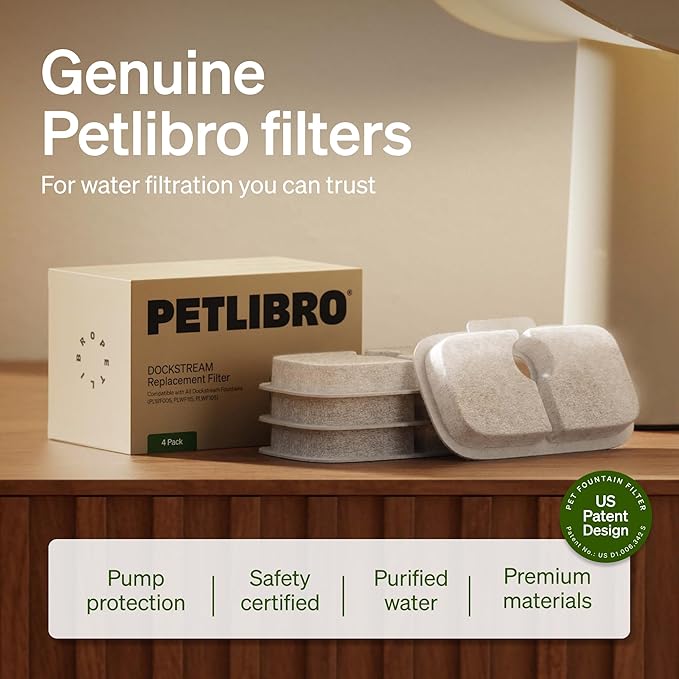 PETLIBRO Cat Water Fountain Filter Replacement, 8 Packs Pet Fountain Filter & Sponges for Dockstream WF106/WF116/WF105/WF115/WF005/WF305, 4 Months Set Easy-Swap PETLIBRO Cat Water Dispenser Filter