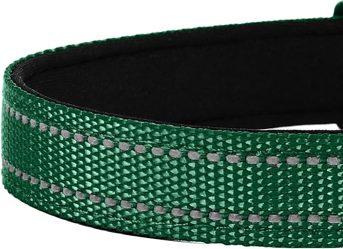 Reflective Dog Collar, Adjustable Soft Neoprene Padded Nylon Pet Collars with Buckle for Puppy and Small Dogs, Cats, Dark Green,XS