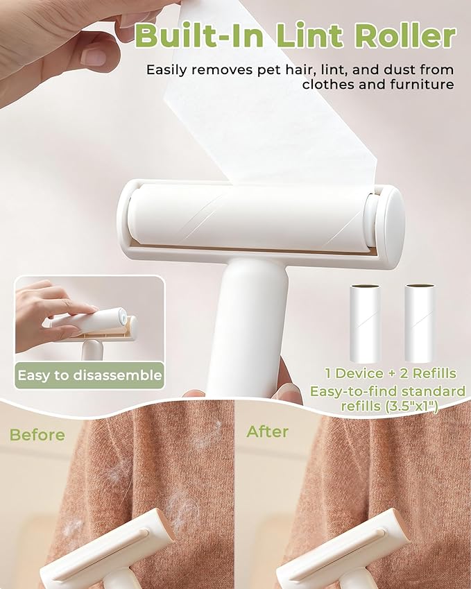 3-in-1 Cat Comb for DeShedding with Built-in Lint Roller Pet Hair Remover Suitable for Travel Undercoat Brush for Indoor Cats Metal Dematting Grooming Tool for Detangling Matted or Knotted Fur