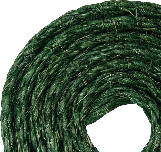 Green Sisal Rope 1/4 Inch by 65-Feet for Cat Scratching Post Tree Tower Replacement Repair and Replace, DIY Hemp Twine Rope for Kittens Shelves Scratch Mat Window Bed Perch Climbing, 6mm by 20m