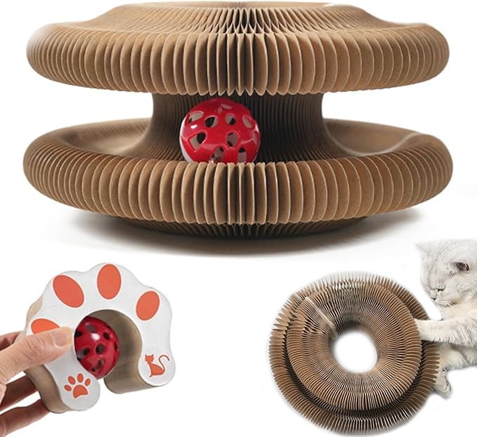 DFQ Kitty Kurlz, Magic Organ Cat Scratching Board Toy with Balls Bells,Made of Recyclable Corrugated Cardboard,Interactive Mental Physical Exercise Cat Toys for Indoor Cats(1PCS)