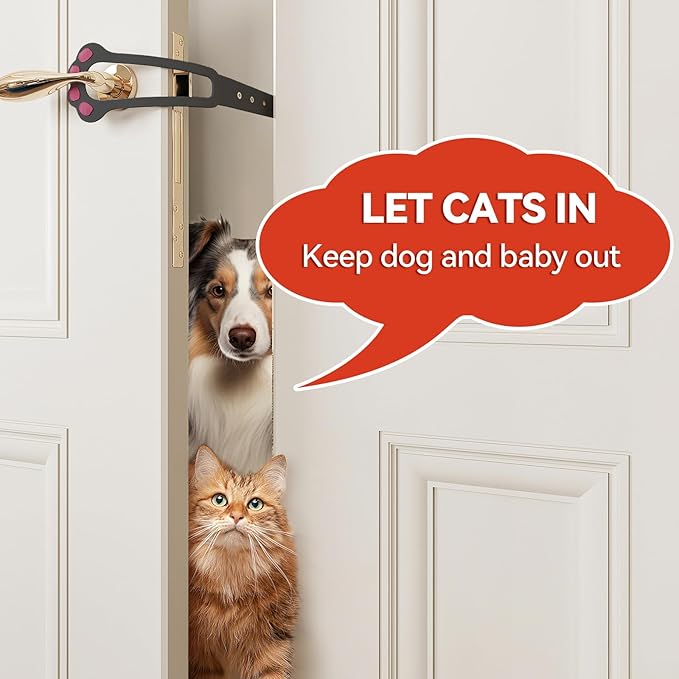 TGIOW Cat Door Latch, 2 Pcs Cat Door Stopper Pet Door Latch to Keep Dog Out of Litter Box and Food, Door Prop for Cat with 4 Adjustable Size Strap 2.2-5" Wide, No Measuring, Easy to Install, Grey