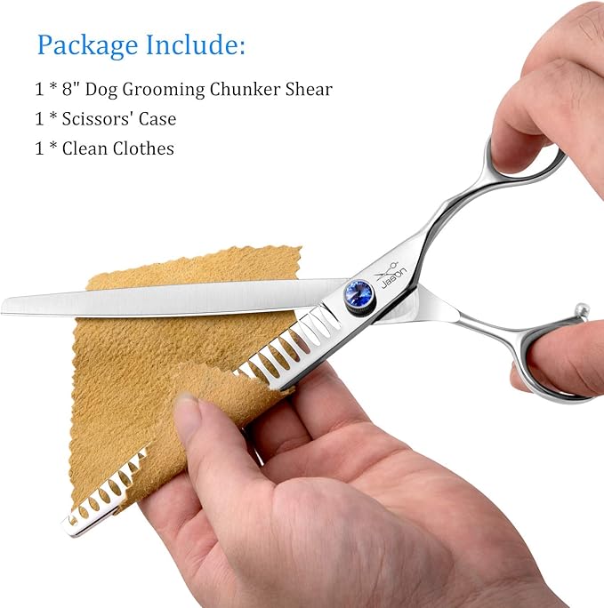JASON 8" 26 Tooth Chunkers Shears for Dogs Ergonomic Cats Grooming Scissors Texturizing Blending Thinning Shear Pets Trimming Kit with Offset Handle Sharp Comfortable Scissor Christmas Gift