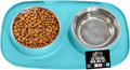 GORILLA GRIP Feeding Mat Set, 3 Cup, Patent Pending 100% Waterproof BPA Free Silicone, Stainless Steel Cat and Dog Bowls, Slip Resistant, Edges Catch Water Food, US Designed Pet Accessories, Turquoise