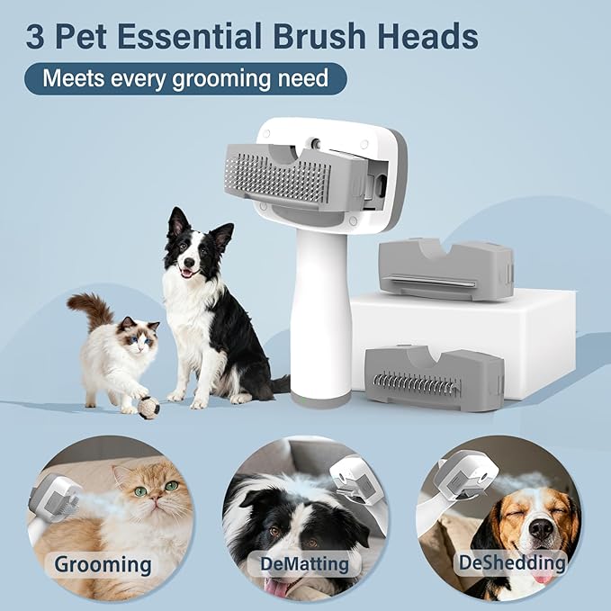 Pet Steam Brush for Dogs & Cats | Self-Cleaning Dog Steam Brush with 3 Brushes & Spray Function | Cat Steam Brush for Shedding, Dematting & Grooming | Includes Pet Essence