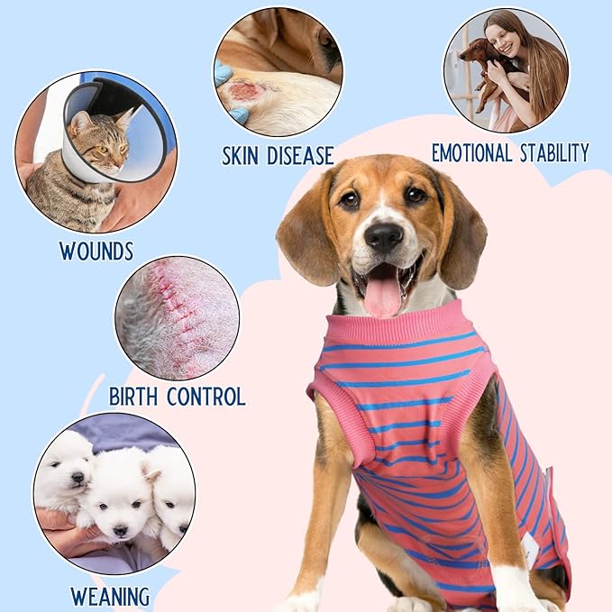 Dog Surgery Recovery Suit, Recovery Shirt for Male Female Dog Cats, Cone E-Collar Alternative Abdominal Wounds Spay Bandages Onesie, Anti-Licking Pet Surgical Recovery Suit,Pink X-Large