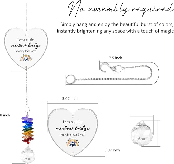 Pet Memorial Suncatcher I Crossed The Rainbow Bridge - Dog Memorial Gifts - Pet Loss - Thoughtful Dogs and Cats Remembrance - Pet Sympathy - Crystal Bereavement Gift