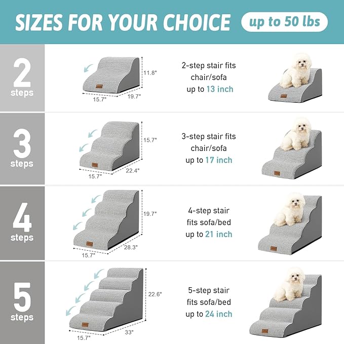Dog Stairs for Small Dogs 15.7" H, Curved Dog Step for Puppy, Older Cat, Medium Pet Ramp for Sofa, Couch or Chair, Ladder with High Density Foam, 3 Step, 15.7x22.4x15.7 inch, White Black