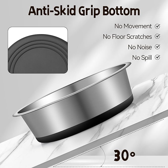 Stainless Steel Dog Bowls, Non Slip Dog Metal Bowls, 2 Pack Food and Water Pet Feeders Heavy Duty Dishwasher Safe (16oz, 2cup)