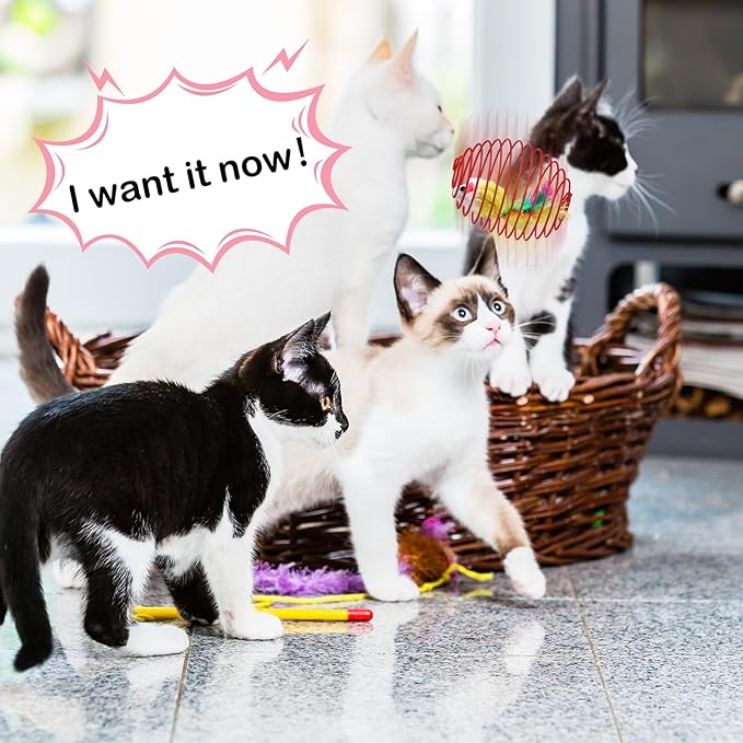 Jecery 5 Pcs Cat Spring Balls Toys Stretchable Rolling Balls Colorful Playful Coils Interactive Action Toy Caged Rats for Kitten Pet Supplies (Cute Mouse,Bright Color)