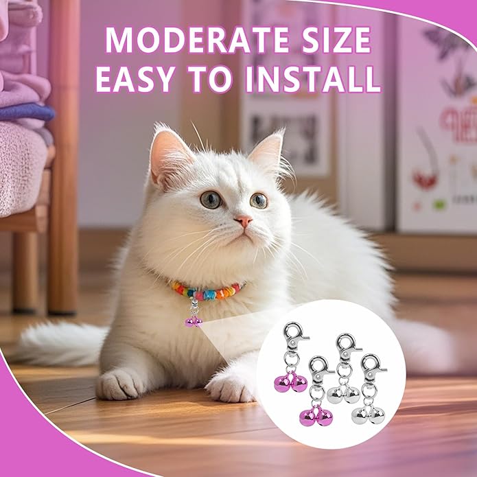 4 Pcs Dog Collar Bells, with Secure Stainless Steel Buckle Loud Jingle Noise Training Pendants and Pet Charm Accessories for Outdoor, Suitable for Dogs and Cats Collars (Silver and Pink)