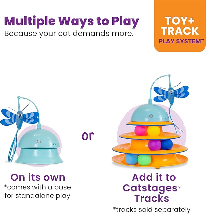 Catstages 2-in-1 Flutter Dome Electronic Cat Toy – Plush Motion Toy for Indoor Cats, Ball Track Add-On, Blue