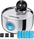 Cat Water Fountain Battery Operated: Wireless Cat Fountain with Motion Sensor - 88oz/2.6L Cordless Pet Dispenser for Cats Indoor - Automatic Quiet Waterer for Small Animal with 6 filters and 3 sponges
