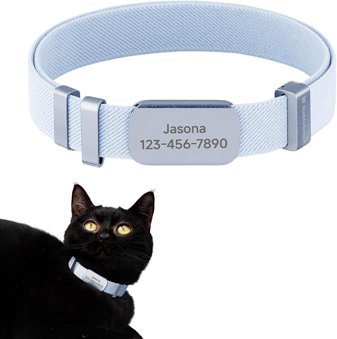 Engraved Pet ID Tag - Personalized Name Tag Engraved Cat Collar Charms, Aluminum Alloy Customized Cat Name Tag for Kitten Small Large Cats (Horizon-Sierra Blue M)