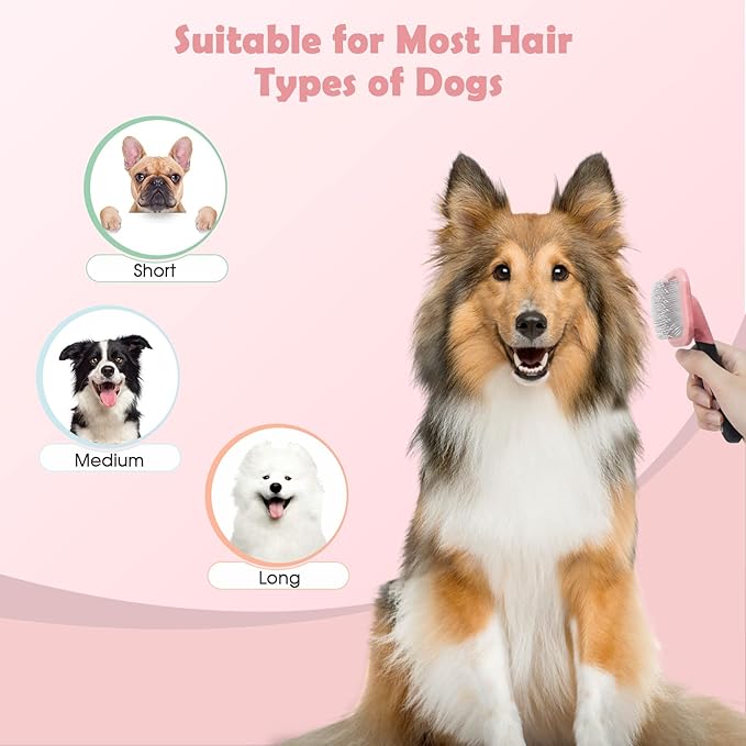 Slicker Brush for Dogs - Gently Cleaning Pin Brush for Shedding, Small Dogs, Puppy, Yorkie, Poodle, Rabbits, Cats - Pink