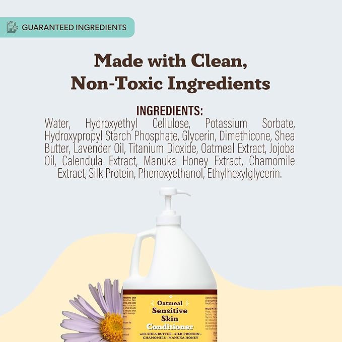 Natural Dog Company Sensitive Skin Dog Conditioner – Oatmeal Moisturizing for Sensitive & Itchy Skin, Detangling Grooming Formula for Long Haired Dogs, with Manuka Honey & Chamimile, 128 oz
