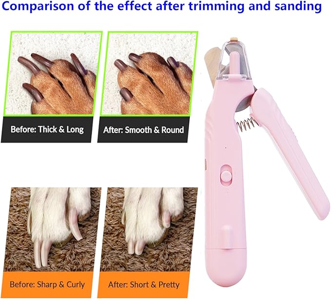 2 in 1 Cat Nail Grinder & Dog Nail Clippers, Rechargeable and Electric Pet Trimmers, LED Lighting, Painless and Quick Nail Filing, Suitable for Kittens, Puppies and Large Dogs (Pink)