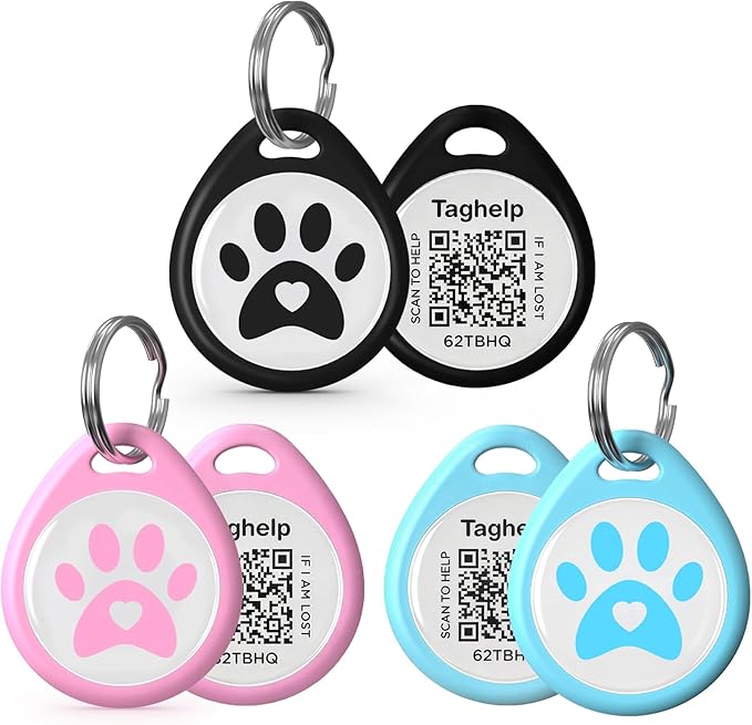 Pet ID Tag-3pcs QR Code Tag Small Personalized Name Plate with Online Profile,Cat Tag Scan QR Receive Instant Pet Location Alert Email,No Subscription or fees(Black & Blue & Pink)