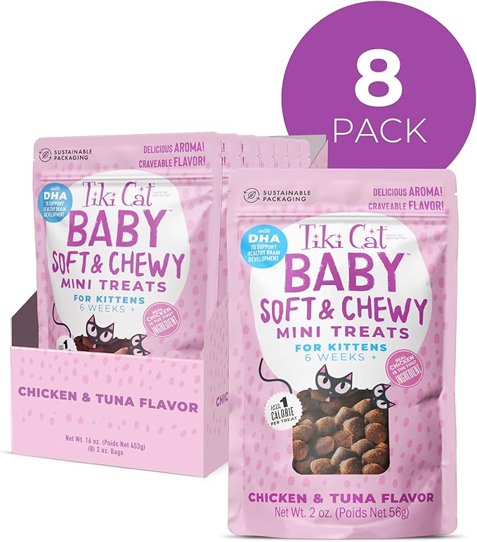 Tiki Cat Baby Soft & Chewy, Chicken Flavored, Low-Calorie, Mini Treats for Kittens 6 Weeks+, 2 oz. Pouch, Pack of 1