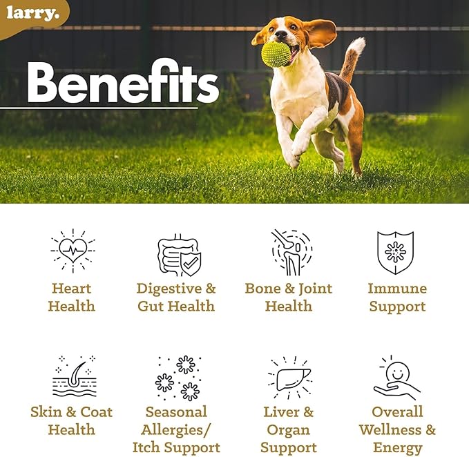 Larry 8-in-1 Multivitamin Dog | Heart, Digestion, Liver, Skin, Coat, & Joint Support for Dogs | Dog Vitamins with Vitamins, Minerals, Omegas, & Glucosamine Chondroitin | 60 Soft Chews