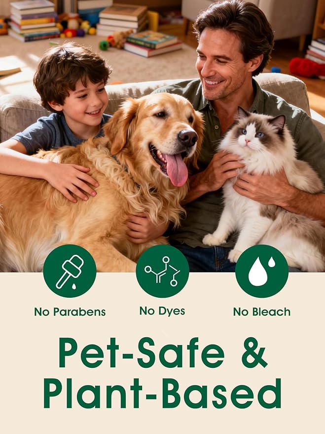 4-in-1 Pet Hair Repellent Spray, Pet Hair Dissolver & Odor Neutralize, Plant Based Enzymes, Safe for Pets, Clothes & Furniture, Refresh Pine Nut Scent, 13.52 fl oz, 2 Full Size Pack