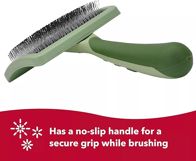 Coastal Dog Slicker Brush, Green - Grooming & Shedding Brush for Dogs of All Hair Types - Curved Design for Easy Detangling - Non-Slip Handle, 6.75'' x 4.25''